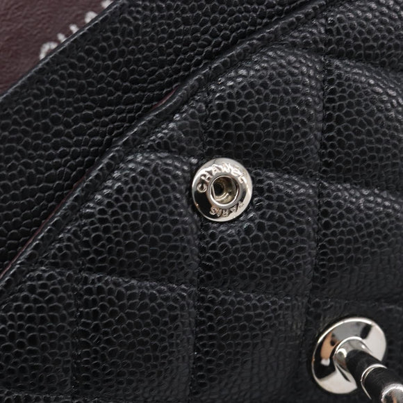 CHANEL Matelasse 25 Chain Bag Caviar Skin Black Silver CC Auth 214045SAM