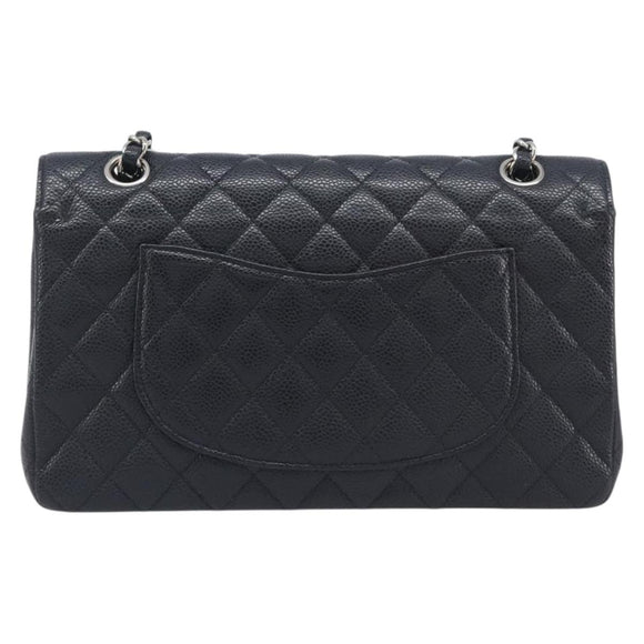 CHANEL Matelasse 25 Chain Bag Caviar Skin Black Silver CC Auth 214045SAM