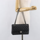 CHANEL Matelasse 25 Chain Bag Caviar Skin Black Silver CC Auth 214045SAM-30
