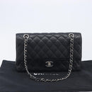 CHANEL Matelasse 25 Chain Bag Caviar Skin Black Silver CC Auth 214045SAM-31