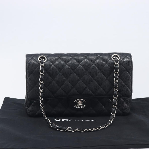 CHANEL Matelasse 25 Chain Bag Caviar Skin Black Silver CC Auth 214045SAM