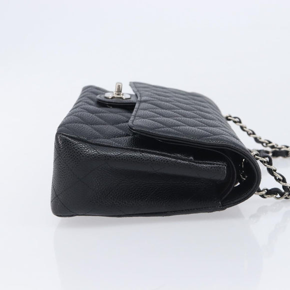 CHANEL Matelasse 25 Chain Bag Caviar Skin Black Silver CC Auth 214045SAM