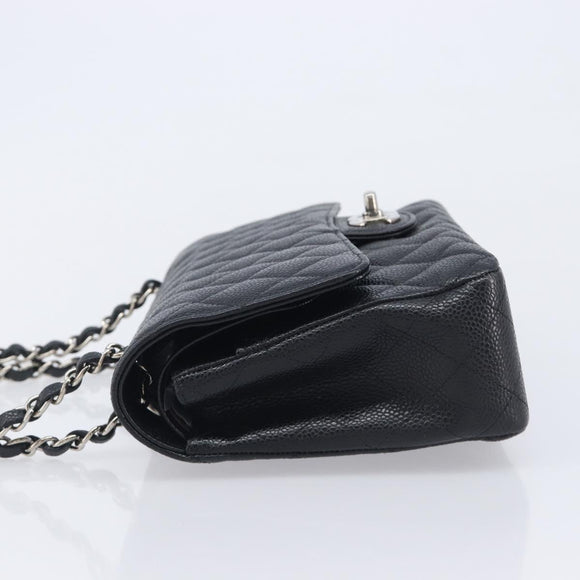 CHANEL Matelasse 25 Chain Bag Caviar Skin Black Silver CC Auth 214045SAM