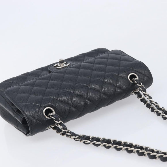 CHANEL Matelasse 25 Chain Bag Caviar Skin Black Silver CC Auth 214045SAM