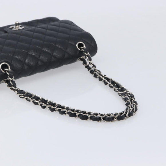 CHANEL Matelasse 25 Chain Bag Caviar Skin Black Silver CC Auth 214045SAM