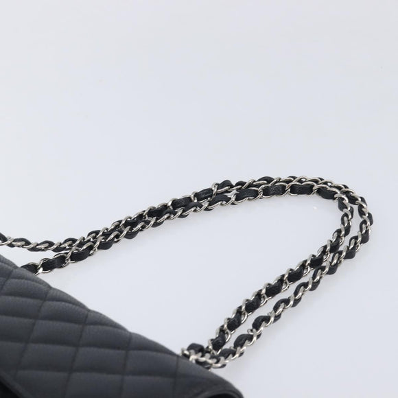 CHANEL Matelasse 25 Chain Bag Caviar Skin Black Silver CC Auth 214045SAM