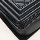 CHANEL Boy Chanel Chain Shoulder Bag Lamb Skin Black Silver CC Auth 214047SAM-11
