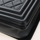 CHANEL Boy Chanel Chain Shoulder Bag Lamb Skin Black Silver CC Auth 214047SAM-12