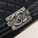 CHANEL Boy Chanel Chain Shoulder Bag Lamb Skin Black Silver CC Auth 214047SAM-16