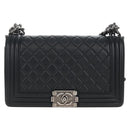 CHANEL Boy Chanel Chain Shoulder Bag Lamb Skin Black Silver CC Auth 214047SAM-2