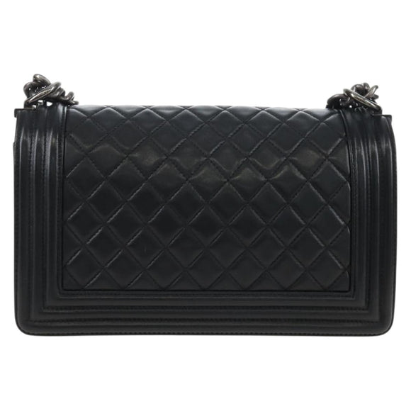 CHANEL Boy Chanel Chain Shoulder Bag Lamb Skin Black Silver CC Auth 214047SAM
