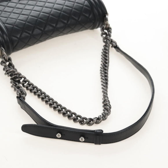 CHANEL Boy Chanel Chain Shoulder Bag Lamb Skin Black Silver CC Auth 214047SAM