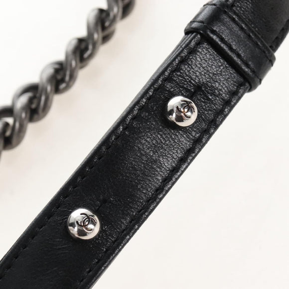 CHANEL Boy Chanel Chain Shoulder Bag Lamb Skin Black Silver CC Auth 214047SAM