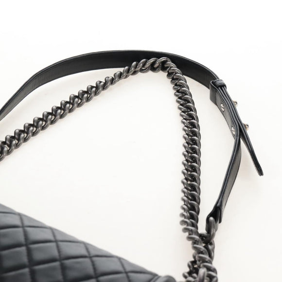 CHANEL Boy Chanel Chain Shoulder Bag Lamb Skin Black Silver CC Auth 214047SAM