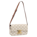 CELINE Triomphe Claude Shoulder Bag Leather White Gold Auth 214052M-1