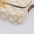 CELINE Triomphe Claude Shoulder Bag Leather White Gold Auth 214052M-10