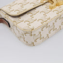 CELINE Triomphe Claude Shoulder Bag Leather White Gold Auth 214052M-11
