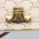 CELINE Triomphe Claude Shoulder Bag Leather White Gold Auth 214052M-16