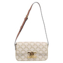 CELINE Triomphe Claude Shoulder Bag Leather White Gold Auth 214052M-2