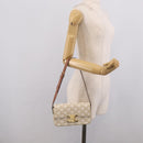 CELINE Triomphe Claude Shoulder Bag Leather White Gold Auth 214052M-23