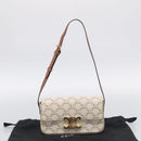 CELINE Triomphe Claude Shoulder Bag Leather White Gold Auth 214052M-24