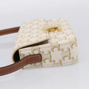 CELINE Triomphe Claude Shoulder Bag Leather White Gold Auth 214052M-4