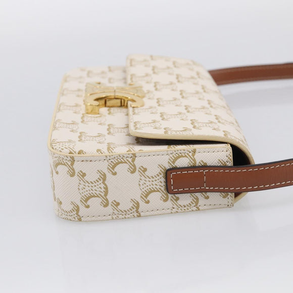 CELINE Triomphe Claude Shoulder Bag Leather White Gold Auth 214052M