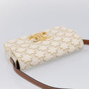 CELINE Triomphe Claude Shoulder Bag Leather White Gold Auth 214052M-6