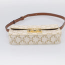 CELINE Triomphe Claude Shoulder Bag Leather White Gold Auth 214052M-9