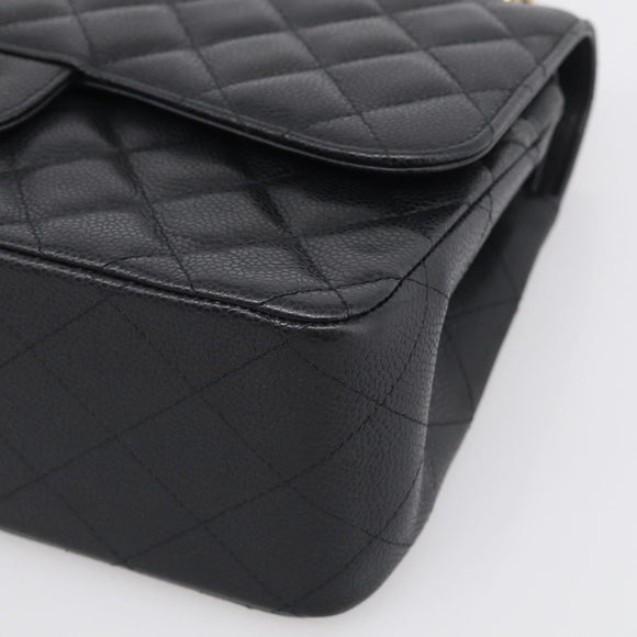 CHANEL Big Matelasse30 Chain Bag Caviar Skin Black Gold CC Auth 214053SAM