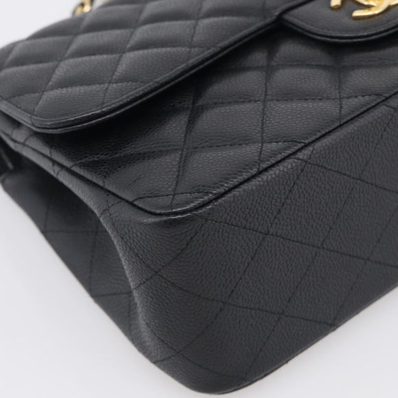 CHANEL Big Matelasse30 Chain Bag Caviar Skin Black Gold CC Auth 214053SAM