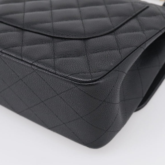 CHANEL Big Matelasse30 Chain Bag Caviar Skin Black Gold CC Auth 214053SAM
