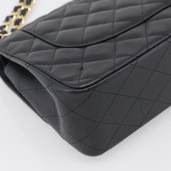 CHANEL Big Matelasse30 Chain Bag Caviar Skin Black Gold CC Auth 214053SAM