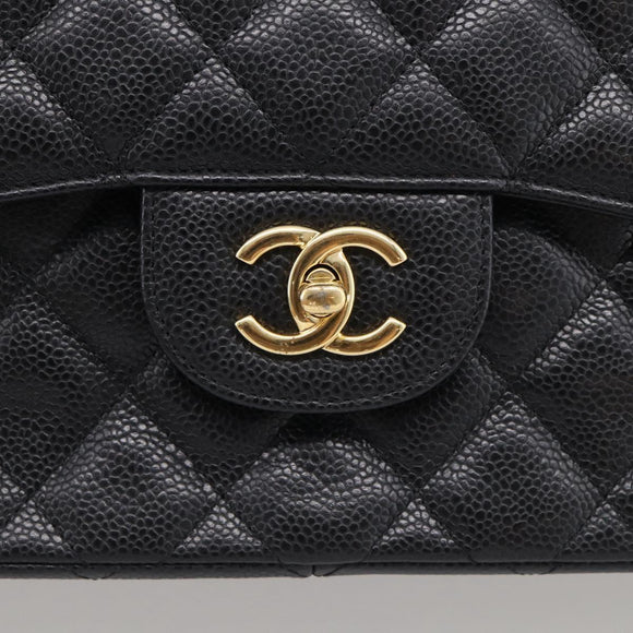 CHANEL Big Matelasse30 Chain Bag Caviar Skin Black Gold CC Auth 214053SAM