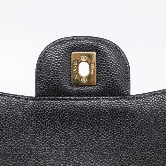 CHANEL Big Matelasse30 Chain Bag Caviar Skin Black Gold CC Auth 214053SAM