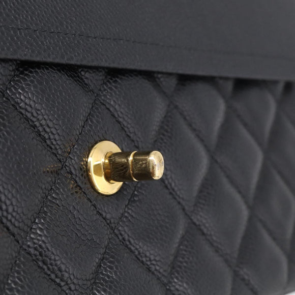 CHANEL Big Matelasse30 Chain Bag Caviar Skin Black Gold CC Auth 214053SAM