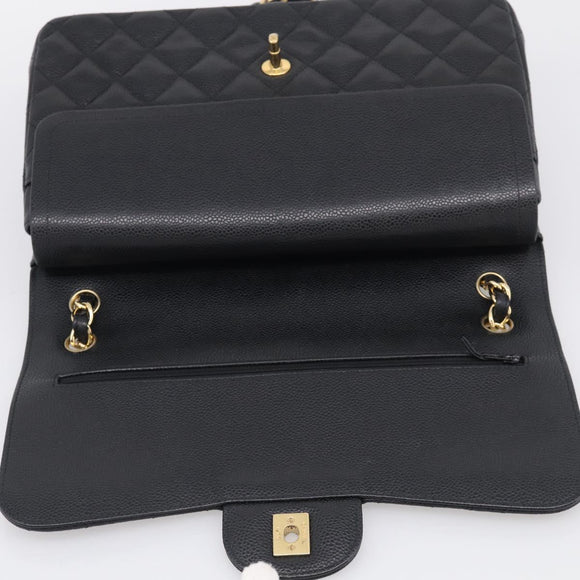 CHANEL Big Matelasse30 Chain Bag Caviar Skin Black Gold CC Auth 214053SAM