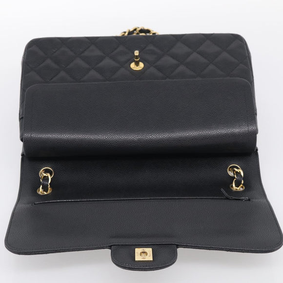CHANEL Big Matelasse30 Chain Bag Caviar Skin Black Gold CC Auth 214053SAM