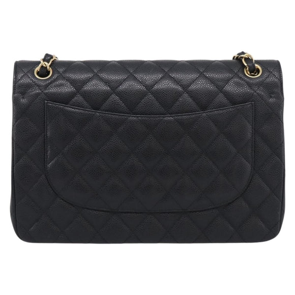 CHANEL Big Matelasse30 Chain Bag Caviar Skin Black Gold CC Auth 214053SAM