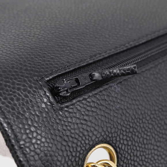 CHANEL Big Matelasse30 Chain Bag Caviar Skin Black Gold CC Auth 214053SAM