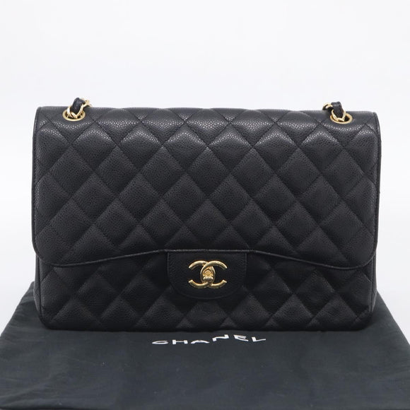 CHANEL Big Matelasse30 Chain Bag Caviar Skin Black Gold CC Auth 214053SAM