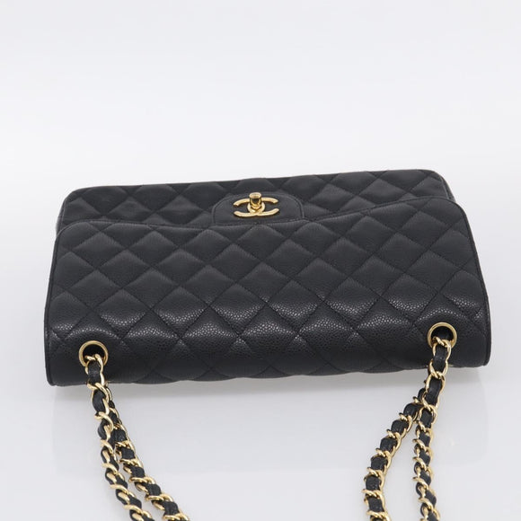 CHANEL Big Matelasse30 Chain Bag Caviar Skin Black Gold CC Auth 214053SAM