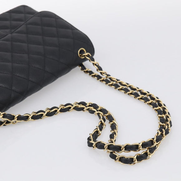 CHANEL Big Matelasse30 Chain Bag Caviar Skin Black Gold CC Auth 214053SAM