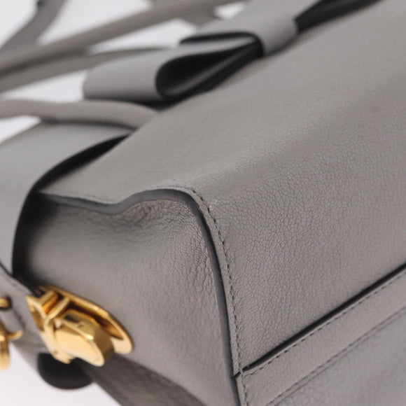 Miu Miu Madras Hand Bag Leather 2way Gray Gold Auth 214055V