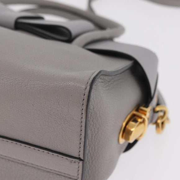 Miu Miu Madras Hand Bag Leather 2way Gray Gold Auth 214055V