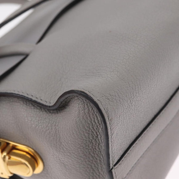 Miu Miu Madras Hand Bag Leather 2way Gray Gold Auth 214055V
