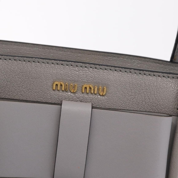 Miu Miu Madras Hand Bag Leather 2way Gray Gold Auth 214055V
