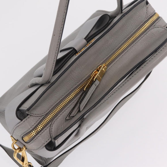Miu Miu Madras Hand Bag Leather 2way Gray Gold Auth 214055V