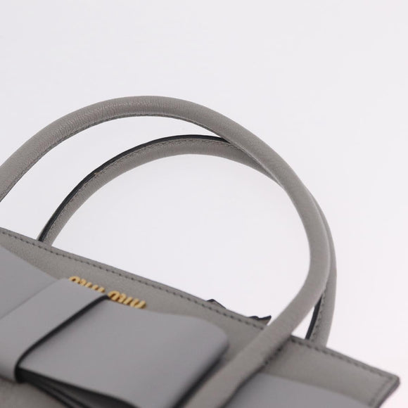 Miu Miu Madras Hand Bag Leather 2way Gray Gold Auth 214055V