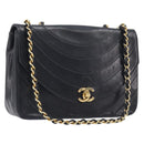 CHANEL Chain Shoulder Bag Lamb Skin Black Gold CC Auth 214056V-1
